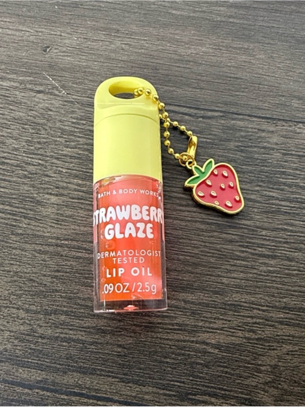 Bath & Body Works Strawberry Glaze Lip Oil - Yellow Cap with Strawberry Charm